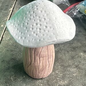 Decorative Ceramic Mushroom Accent - White Velvet Cap, Light Brown Stem